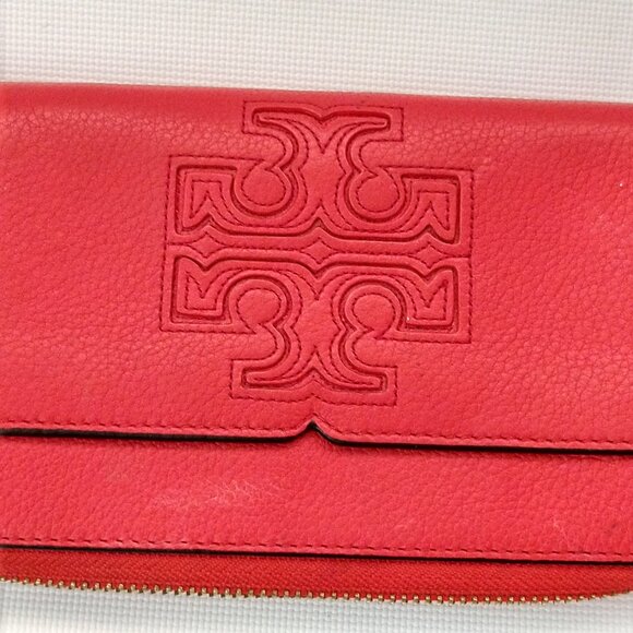 Tory Burch Pebble Leather Wallet Organizer Red - Picture 3 of 6